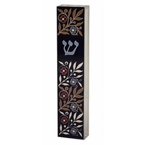 Dorit Judaica Acrylic Mezuzah Case, Flowers on Blue