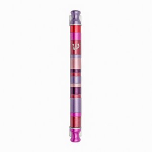 Yair Emanuel Anodized Aluminum Cylinder Mezuzah Case, Stripes - Pink and Violet Stripes