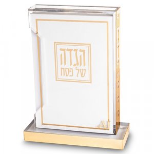 Lucite Passover Seder Stand with Six Softcover Haggadahs - Gold Accents