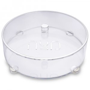 Contemporary Round Lucite Passover Shmurah Matzah Holder - Silver Accents