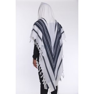 Mussaf Wool Tallit Non Slip Prayer Shawl - Navy Stripes
