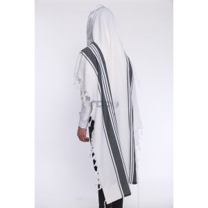 Halleluyah Wool Tallit Non Slip Prayer Shawl - Black Herringbone Stripes
