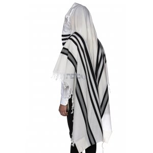 Modim Wool Tallit Non Slip Prayer Shawl - Black Stripes