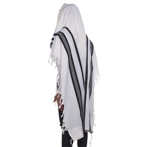 Yishtabach Praise Wool Tallit Non Slip Prayer Shawl - Black Stripes