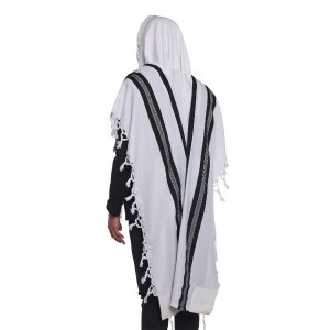 Turkish Style Wool Tallit Non Slip Prayer Shawl with Lining - Black Stripes