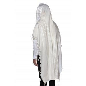 LaMenatzeach Victory Wool Tallit Non Slip Prayer Shawl - Shiny White Stripes