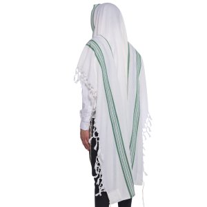 Hallel Wool Tallit Non Slip Prayer Shawl - Green Melange Stripes