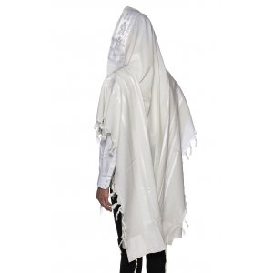 Modim Classic Wool Tallit Prayer Shawl - Shiny White Stripes