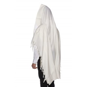 Yishtabach Praise Wool Tallit Non Slip Prayer Shawl - Pure White