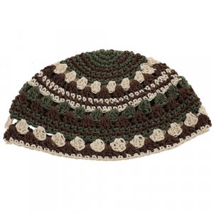 Frik Kippah - Beige with Brown Stripes