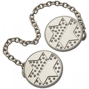 Circular Tallit Prayer Shawl Clips, Nickel Plated - Decorative Star of David