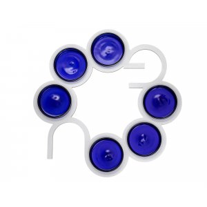 Israel Museum Anodized Aluminum Passover Seder Plate - Silver with Pesach Letters, Blue Plates