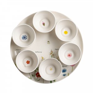 Israel Museum Ceramic Passover Seder Plate with 6 Matching Dishes - Colorful Flowers
