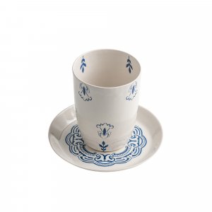 Israel Museum Ceramic Kiddush Cup and Plate - Blue Flowers