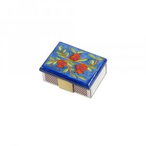 Yair Emanuel Painted Wood Matchbox Holder - Red Pomegranate