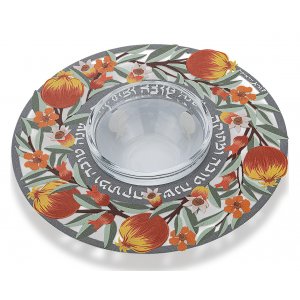 Dorit Judaica Honey Dish, Glass Bowl - Pomegranates