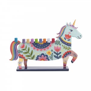 Yair Emanuel Fun Chanukah Menorah, Dinosaur - 2 Sided Design