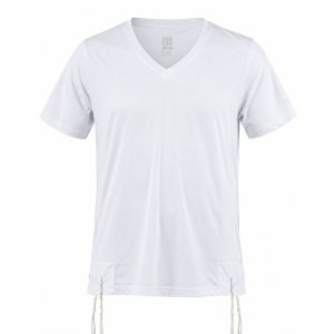 Dry-Fit Tzitzit T-Shirt V Neck with Kosher Tzitzis, White - Moisture-Wicking Athletic Shirt