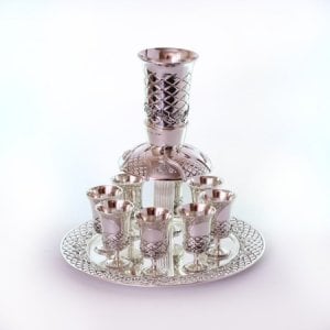 Silver Plated Wine Fountain with 8 Small Cups on a Tray - Diamond Design