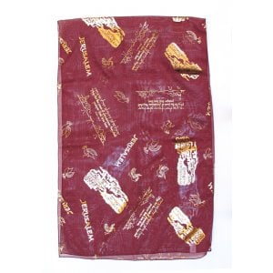 Womans Head Scarf Gold Jerusalem Images with Dove, Lion & Psalm Verse – Maroon