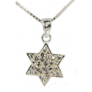 Silver Star of David Pendant with white stones