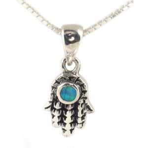 Silver and Opal Necklace - Hamsa