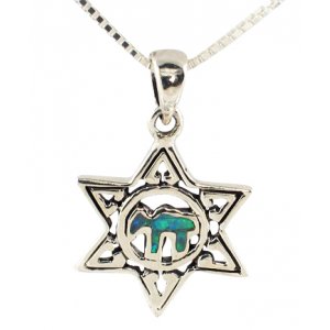 Silver and Opal Star of David "Chai" Pendant