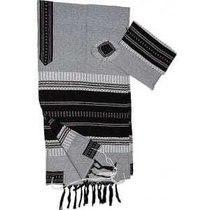 Gabrieli Handwoven Cotton Gray Tallit Set - Black and Silver Stripes