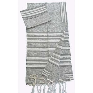 Gabrieli Handwoven Silk Tallit Set - Gray and Silver Stripes