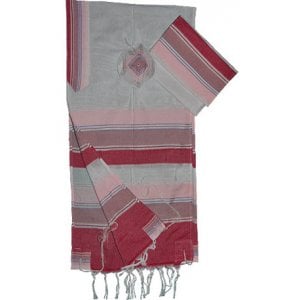 Gabrieli Handwoven White Silk Tallit Set - Shades of Pink and White Stripes
