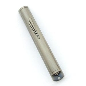Smooth Rounded Mezuzah Case with Elongated Shin - Silver Pewter