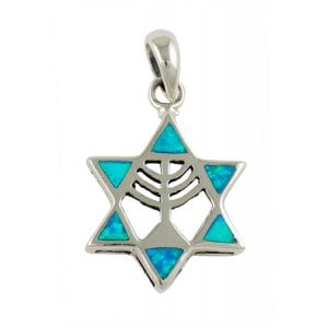 Silver and Opal Menorah Star of David Pendant