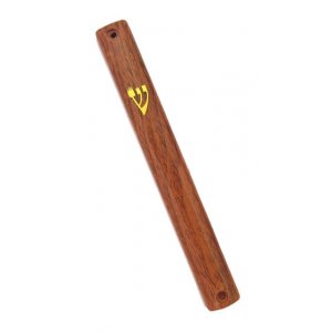Brown Wood-Look Plastic Mezuzah Case with Gold Shin - Various Lengths