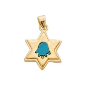 Gold Filled Star of David Turquoise Hamsa Pendant