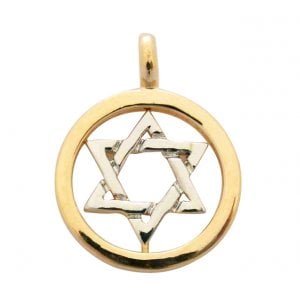Gold Filled Two tone Circle Star of David Pendant