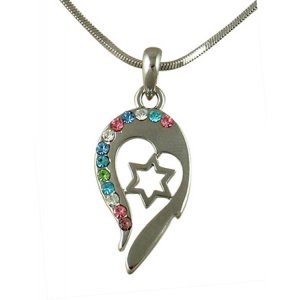 Star of David Coloful Heart Design Rhodium Necklace