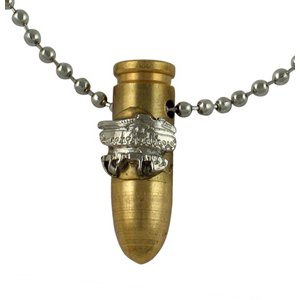 Necklace, Bronze IDF Bullet Pendant with Armored Troops Emblem - Ball Chain
