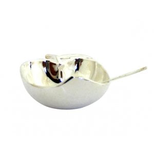 Gleaming Silver Honey Dish, Open Apple Shape - With Spoon