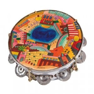 Yair Emanuel, Hand Painted Leather Tambourine – Colorful Jerusalem Images