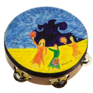 Yair Emanuel Hand Painted Leather Tambourine - Miriam at Red Sea
