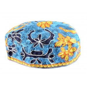 Light Blue Bucharian Hand Embroidered Kippah
