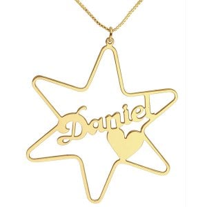 Gold Filled Cursive English Name Necklace - Star of David