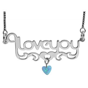 Sterling Silver "I Love You" Necklace with Opal Heart