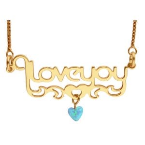 Gold Filled "I Love You" Necklace with Opal Heart
