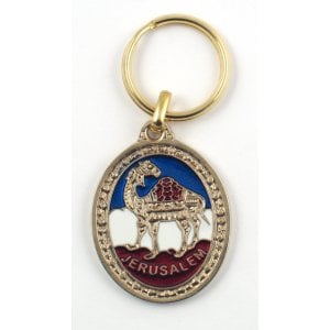 Oval Gold Keychain - Camel Image with Jerusalem in English