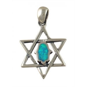 Magen David Silver and Opal with Hamsa Pendant