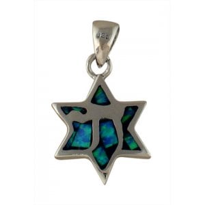 Silver and Opal Star of David Chai Pendant