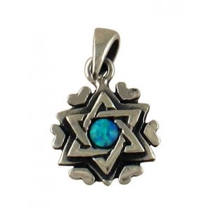 Silver and Opal Star of David Heart Pendant