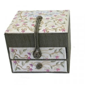 Yair Emanuel Wood & Fabric Embroidered Jewelry Box - Flowers