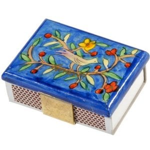 Yair Emanuel Painted Wood Matchbox Holder - Bird and Flowers